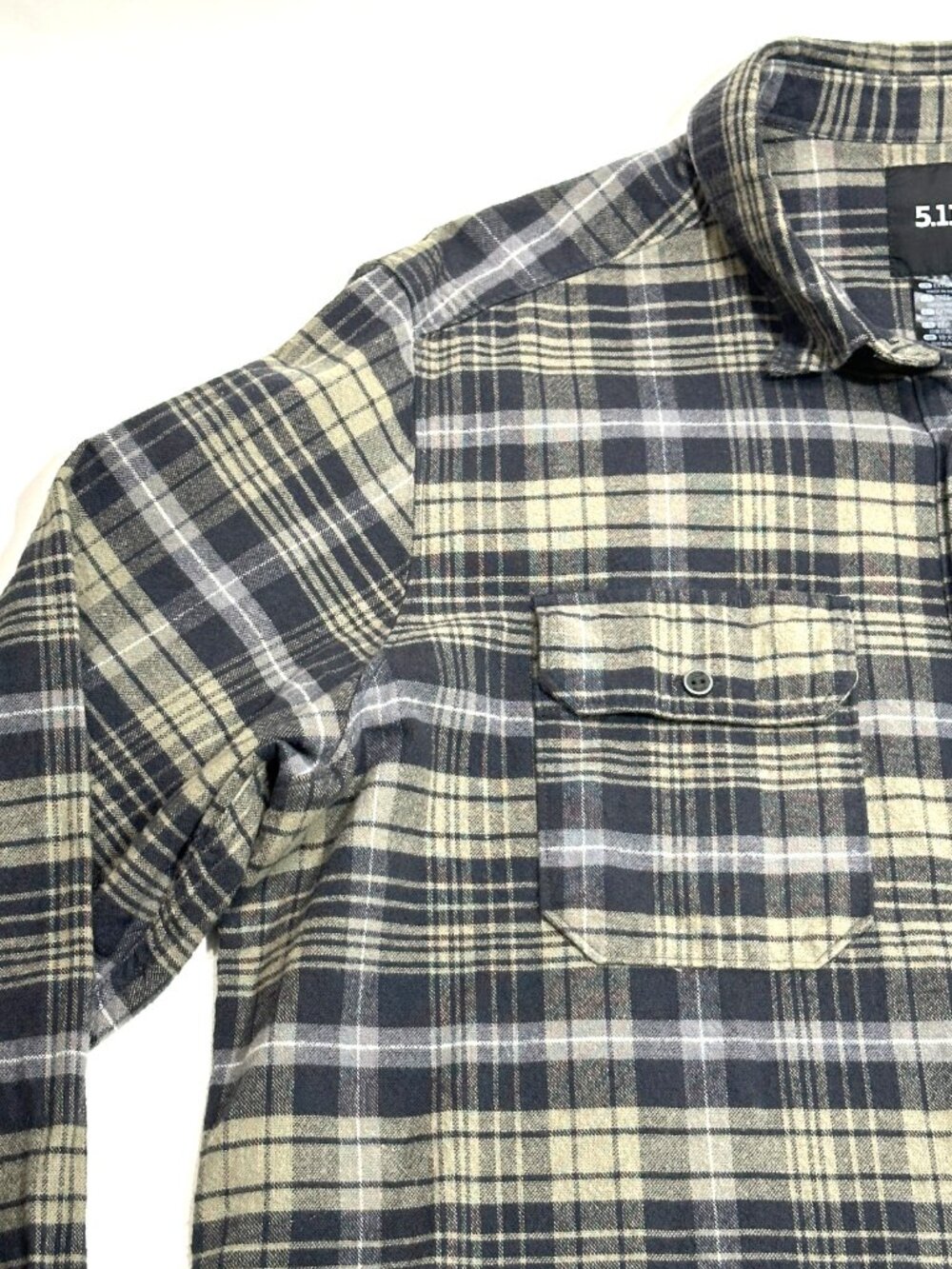 5.11 Tactical Mens Plaid Button Up Flannel Shirt XL Gray Tan Long Sleeve Outdoor - Picture 7 of 16